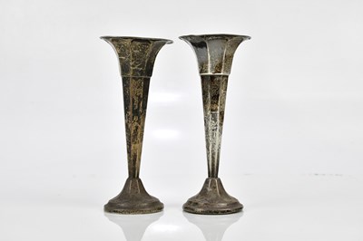 Lot 2160 - A pair of George V hallmarked silver vases,...