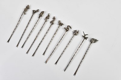 Lot 2164 - A set of ten Continental white metal cocktail...