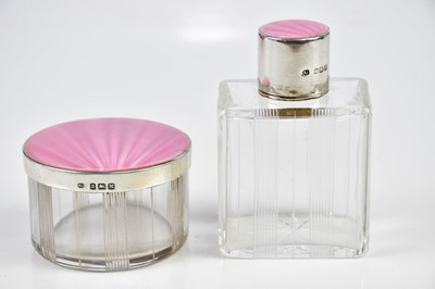 Lot 2209 - Two hallmarked silver and pink enamel topped...