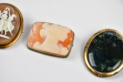 Lot 451 - A Victorian gilt metal cameo brooch, decorated...