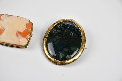 Lot 451 - A Victorian gilt metal cameo brooch, decorated...
