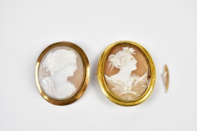 Lot 452 - Two Victorian gilt metal cameo brooches,...