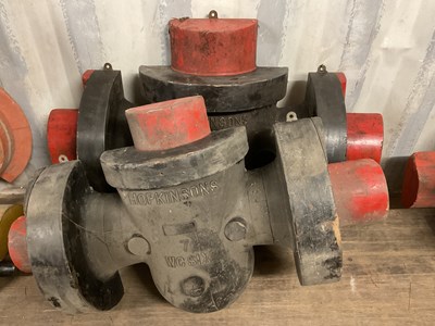 Lot 570 - Two wooden casting patterns for brass valves,...