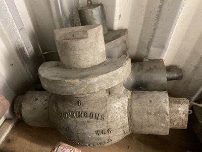 Lot 577 - Two wooden casting patterns for brass valves,...