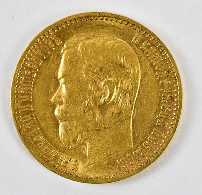 Lot 2557 - A Russian five rouble gold coin, 1898, approx....