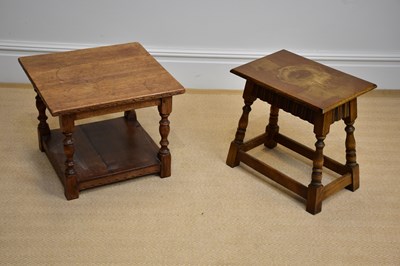 Lot 1135 - A reproduction oak two tier coffee table, with...