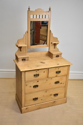 Lot 1191 - An old pine mirror back dressing chest with an...