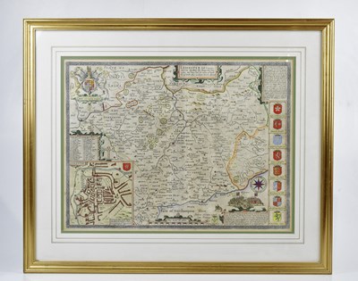 Lot 1743 - JOHN SPEED; a hand tinted map of Leicester, 39...