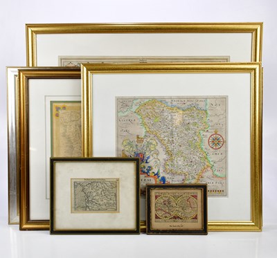 Lot 1745 - A hand tinted map of Lancashire, 40 x 52cm,...