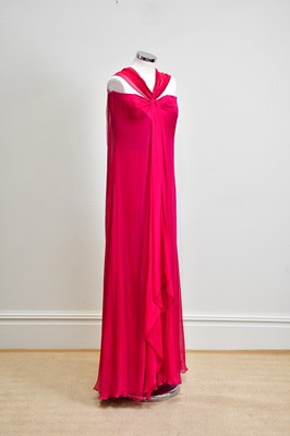 Lot 897 - GUCCI; a 100% silk full length fuchsia pink...