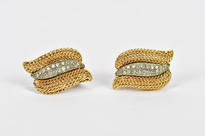 Lot 461 - A pair of yellow and white metal diamond set...