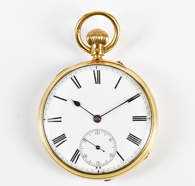 Lot 648 - An 18ct yellow gold open face pocket watch,...