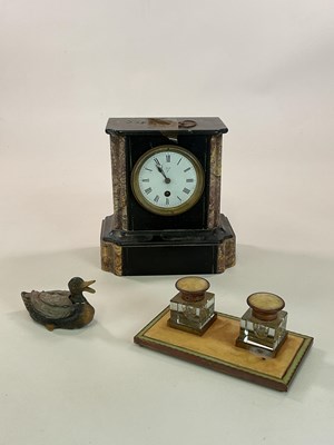 Lot 1357 - A 19th century slate and marble mantel clock,...