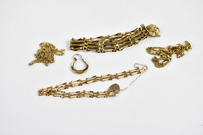 Lot 377 - Two 9ct yellow gold gate link bracelets, a 9ct...