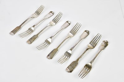 Lot 2237 - Eight hallmarked silver Fiddle pattern forks,...