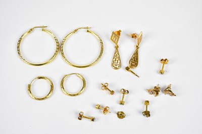 Lot 467 - A group of 9ct gold earrings and ear studs,...