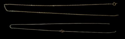 Lot 1497 - Two yellow metal necklaces, lengths 45cm and...