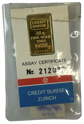 Lot 1461 - A 999 fine gold bar, approx 2.5g.