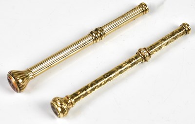 Lot 1363 - Two Victorian yellow metal propelling pencils...