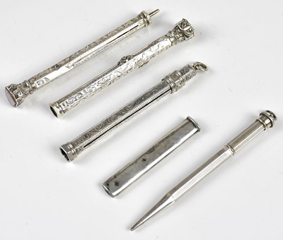 Lot 1379 - Two Victorian propelling fountain pens and...