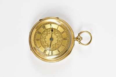 Lot 657 - An 18ct yellow gold key wind open face pocket...