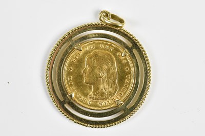 Lot 345 - A Dutch gold coin, 1897, set in 9ct pierced...