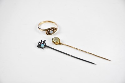 Lot 255 - A 9ct gold opal and seed pearl dress ring,...
