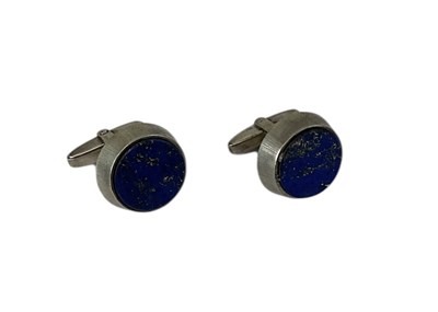 Lot 1565 - A pair of sterling silver lapis lazuli set...