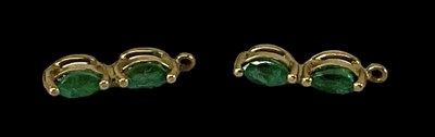 Lot 1487 - A pair of yellow metal emerald set earrings,...
