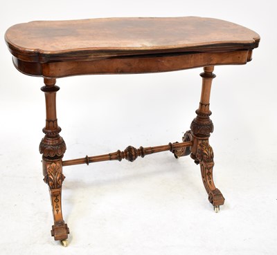 Lot 96 - A burr walnut shaped fold-over card table...