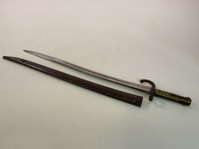 Lot 19 - A French M 1866 chassepot bayonet, with brass...