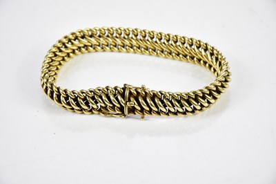 Lot 276 - A 14ct yellow gold fancy link bracelet, length...