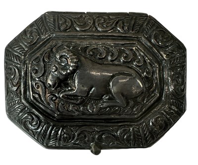 Lot 1386 - An Indian white metal snuff box of canted...