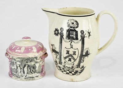 Lot 2792 - An 18th century creamware Masonic jug, height...