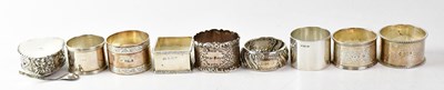 Lot 918 - Seven assorted hallmarked napkin rings,...