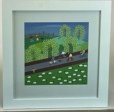 Lot 1516 - GORDON BARKER; acrylic on card, landscape with...