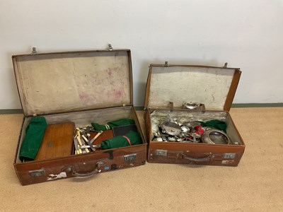 Lot 1003 - Two vintage leather suitcases containing...
