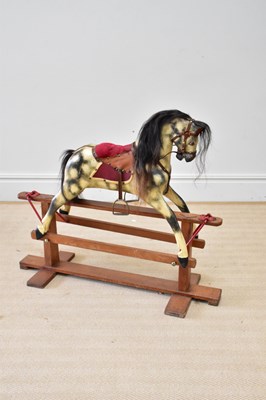 Lot 2622 - A vintage painted rocking horse on pine stand,...