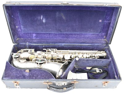 Lot 835 - THE BUESCHER; a silver plated alto saxophone,...