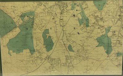 Lot 1468 - A framed map showing Wimbledon, New Wimbledon,...