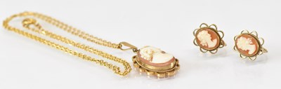 Lot 1470 - A pair of 9ct yellow gold cameo set earrings...