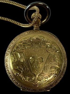 Lot 1640 - A 14ct yellow gold fob watch, the white enamel...