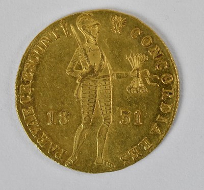 Lot 1595 - A Dutch one dukat gold coin, 1831, diameter...
