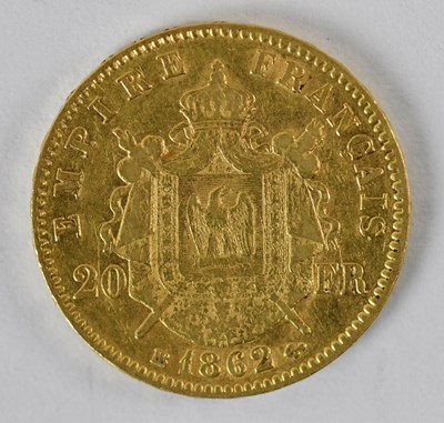 Lot 1587 - A Napoleon III French twenty francs gold coin,...