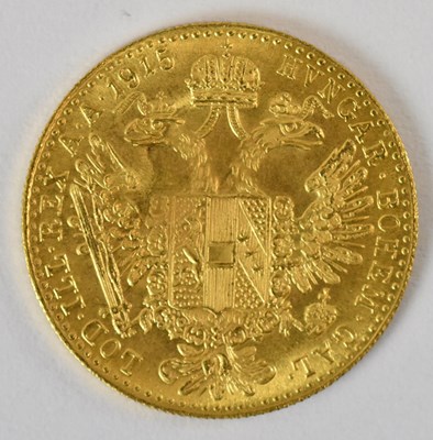 Lot 1598 - A 1915 Austrian ducat, diameter 2cm, approx 3.5g.