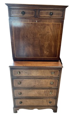 Lot 46 - A reproduction mahogany and inlaid fall front...