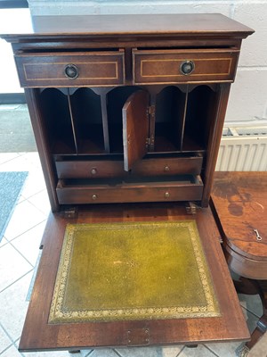 Lot 46 - A reproduction mahogany and inlaid fall front...