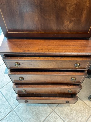 Lot 46 - A reproduction mahogany and inlaid fall front...