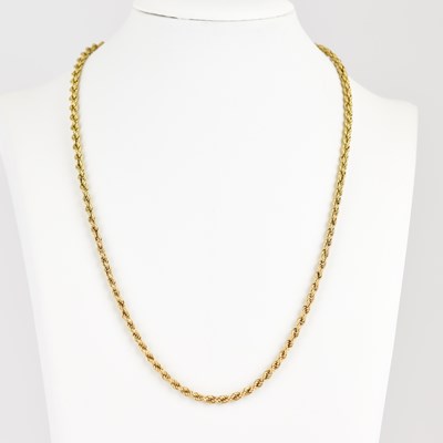 Lot 1002 - A 9ct gold rope twist necklace with ring clasp,...