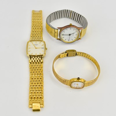 Lot 1075 - Three gold plated wristwatches comprising a...